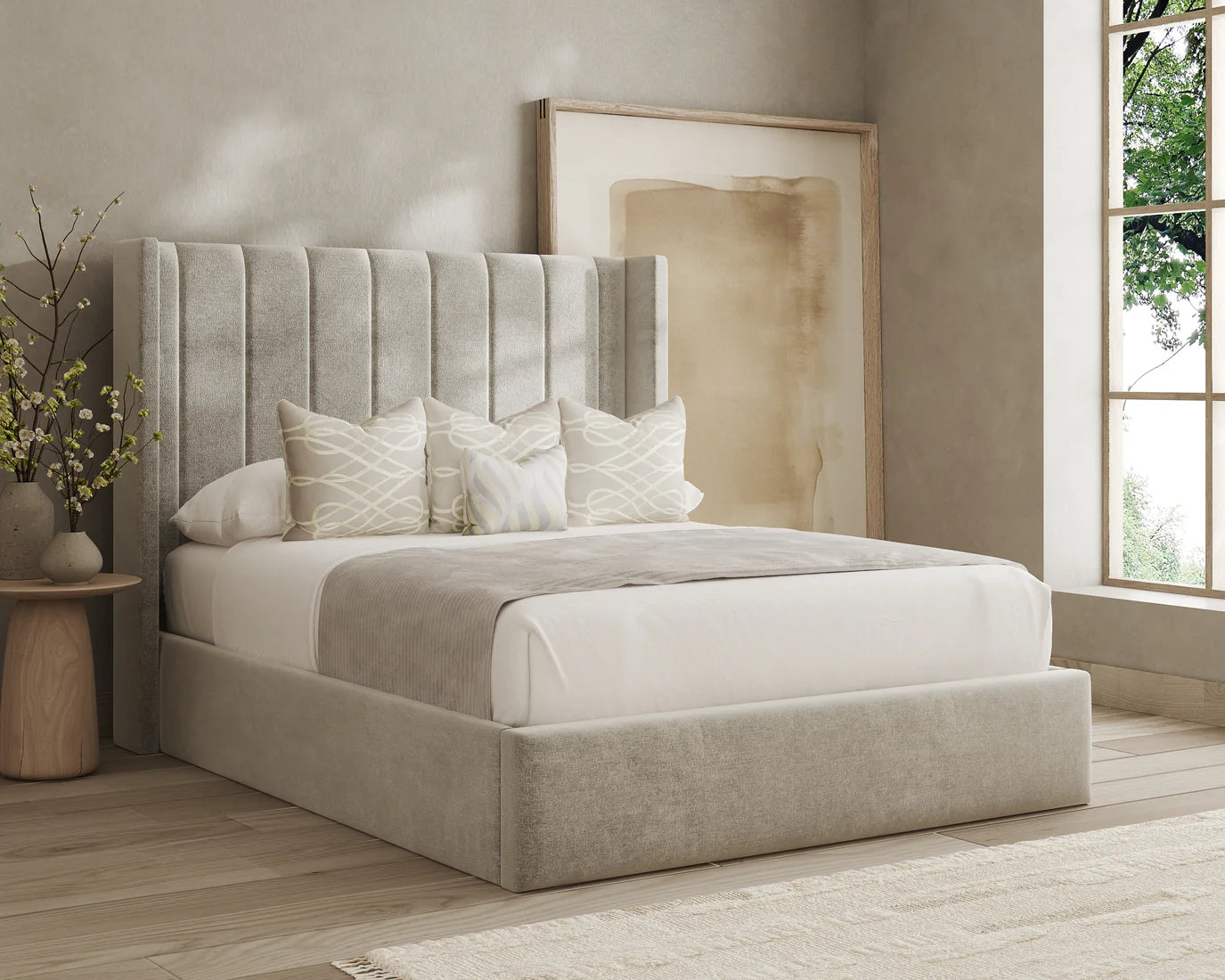 Rosemary Velvet Wingback Bed Frame
