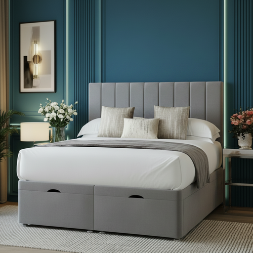 ottoman divan bed, memory orthopaedic mattress, silk pocket sprung, underbed storage, British craftsmanship, gas lift bed, luxury bedroom furniture, medium firm mattress, vegan mattress, customisable bed