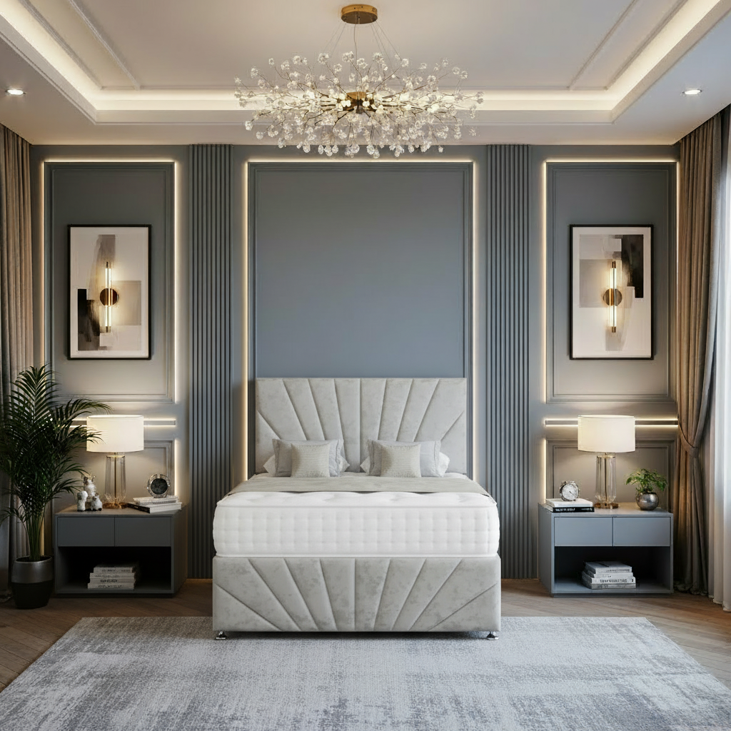 falcon divan bed, storage divan bed, luxury divan bed, fabric divan bed, pocket sprung mattress, memory foam mattress, handmade uk bed, modern bedroom bed, upholstered divan bed, bedroom storage bed