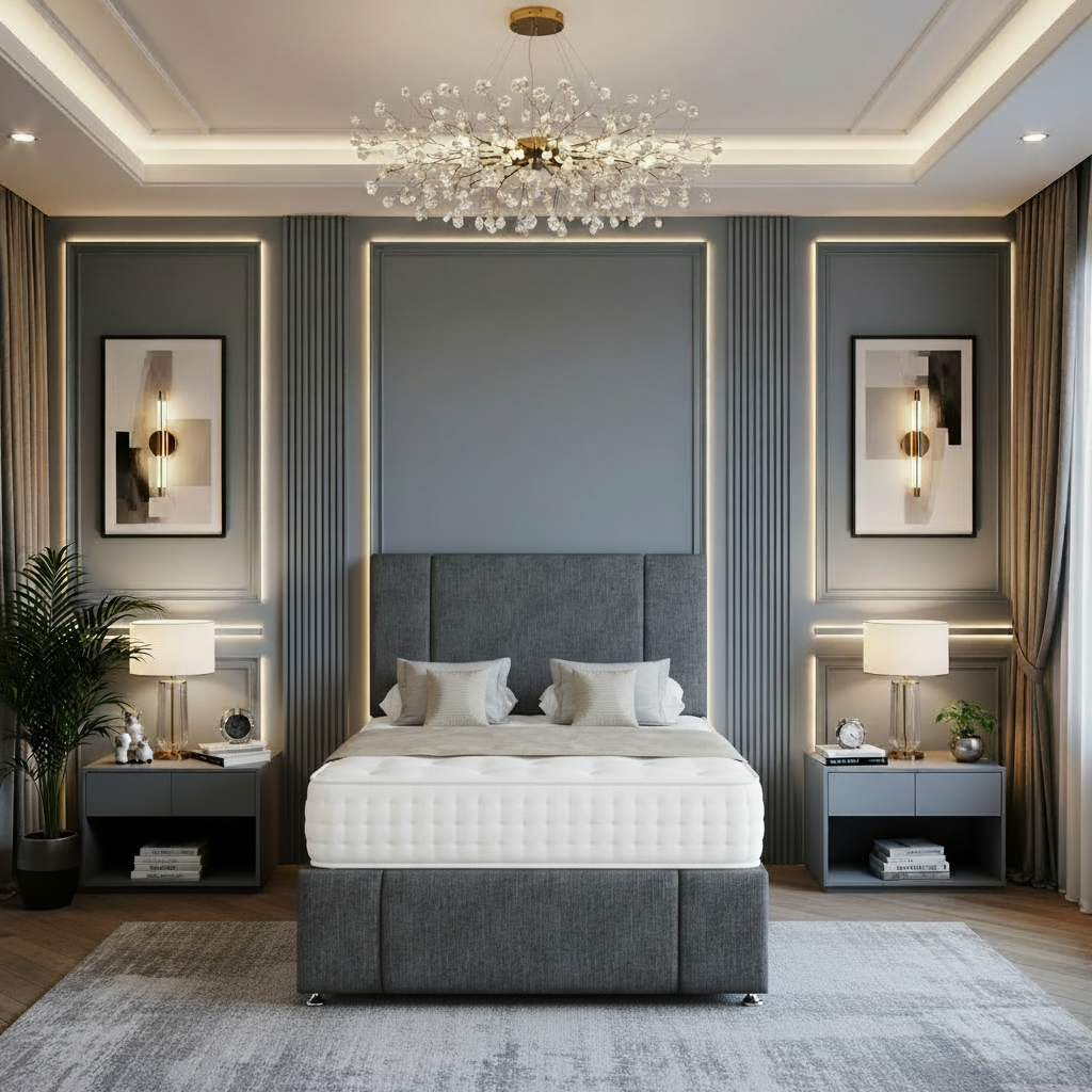 lotus divan bed, storage divan bed, luxury upholstered bed, fabric divan bed set, pocket sprung mattress bed, memory foam divan bed, uk handmade bed, bedroom storage bed, modern divan bed, upholstered headboard bed