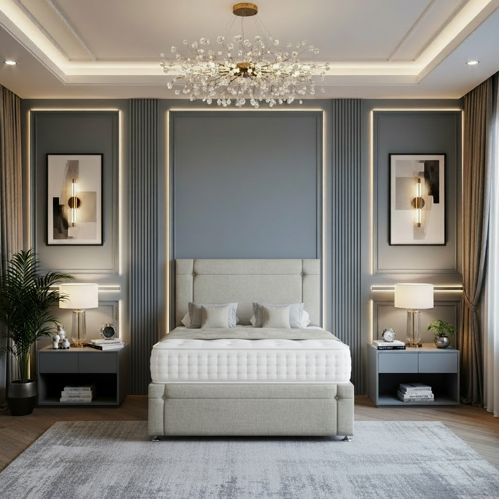 elektra divan bed, storage divan bed, luxury divan bed, fabric divan bed, pocket sprung mattress, memory foam mattress, handmade uk bed, modern bedroom bed, upholstered divan bed, bedroom storage bed