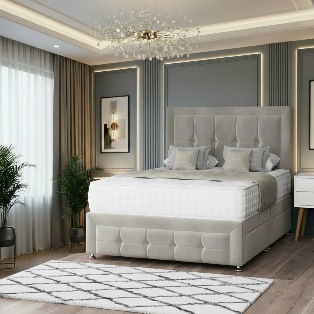 ruby divan bed, storage divan bed, luxury divan bed, fabric divan bed, pocket sprung mattress, memory foam mattress, handmade uk bed, modern bedroom bed, upholstered divan bed, bedroom storage bed