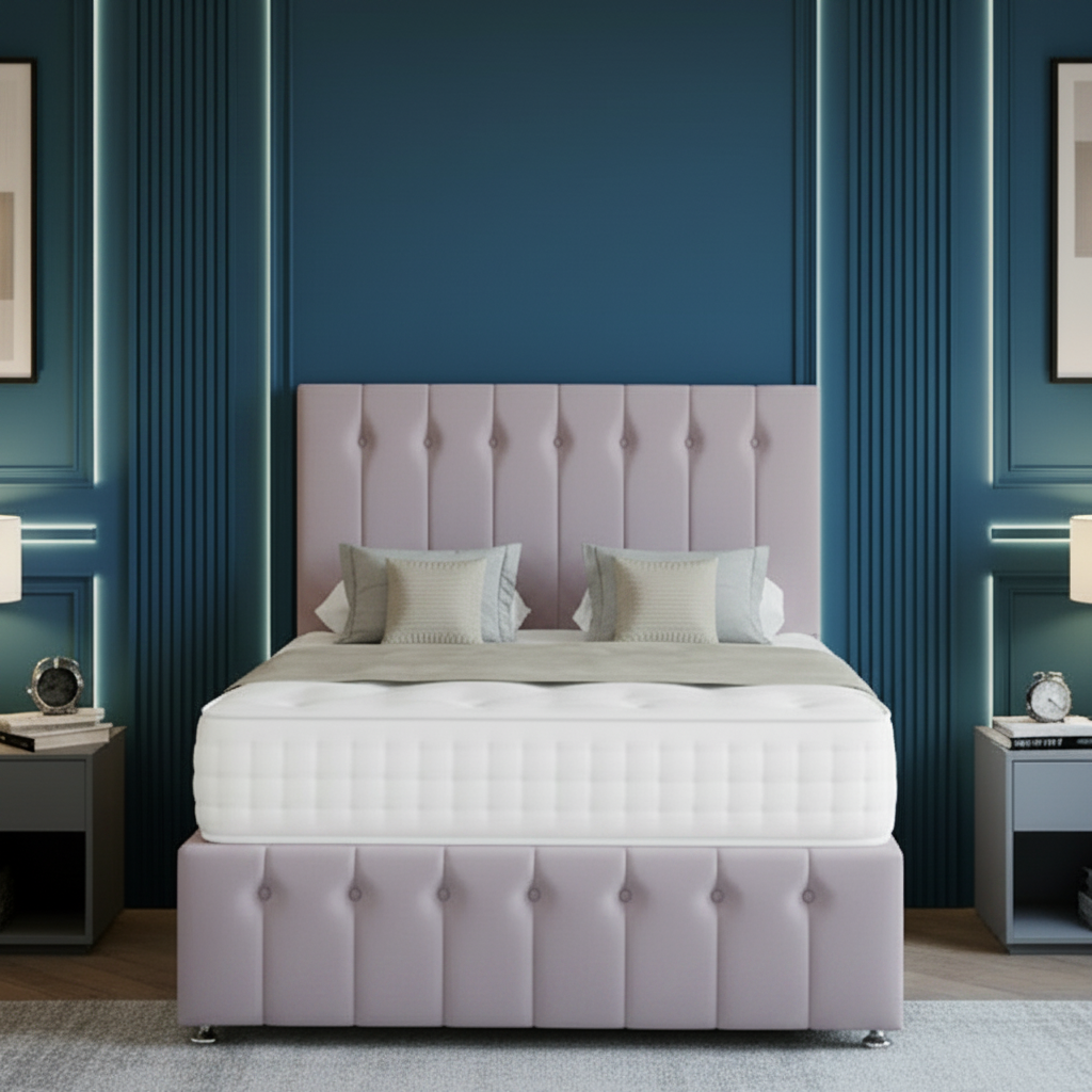 oakland divan bed, storage divan bed, luxury divan bed set, fabric upholstered bed, pocket sprung mattress bed, memory foam mattress bed, handmade uk bed, bedroom storage bed, modern divan bed, upholstered storage bed