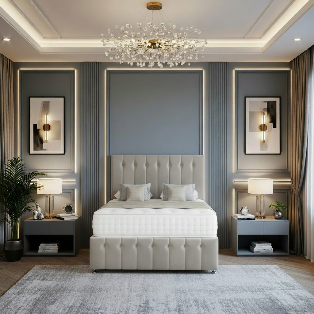 oakland divan bed, storage divan bed, luxury divan bed set, fabric upholstered bed, pocket sprung mattress bed, memory foam mattress bed, handmade uk bed, bedroom storage bed, modern divan bed, upholstered storage bed