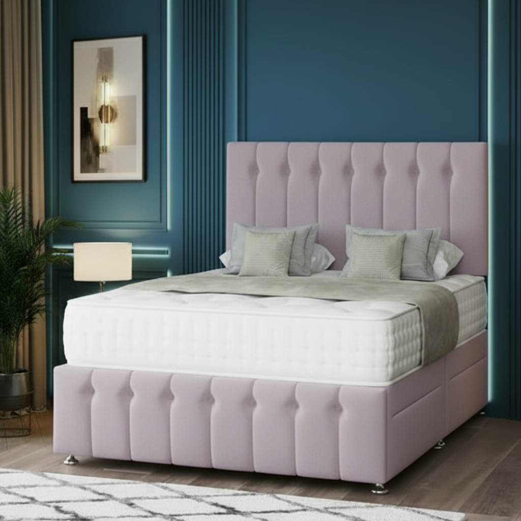 oakland divan bed, storage divan bed, luxury divan bed set, fabric upholstered bed, pocket sprung mattress bed, memory foam mattress bed, handmade uk bed, bedroom storage bed, modern divan bed, upholstered storage bed