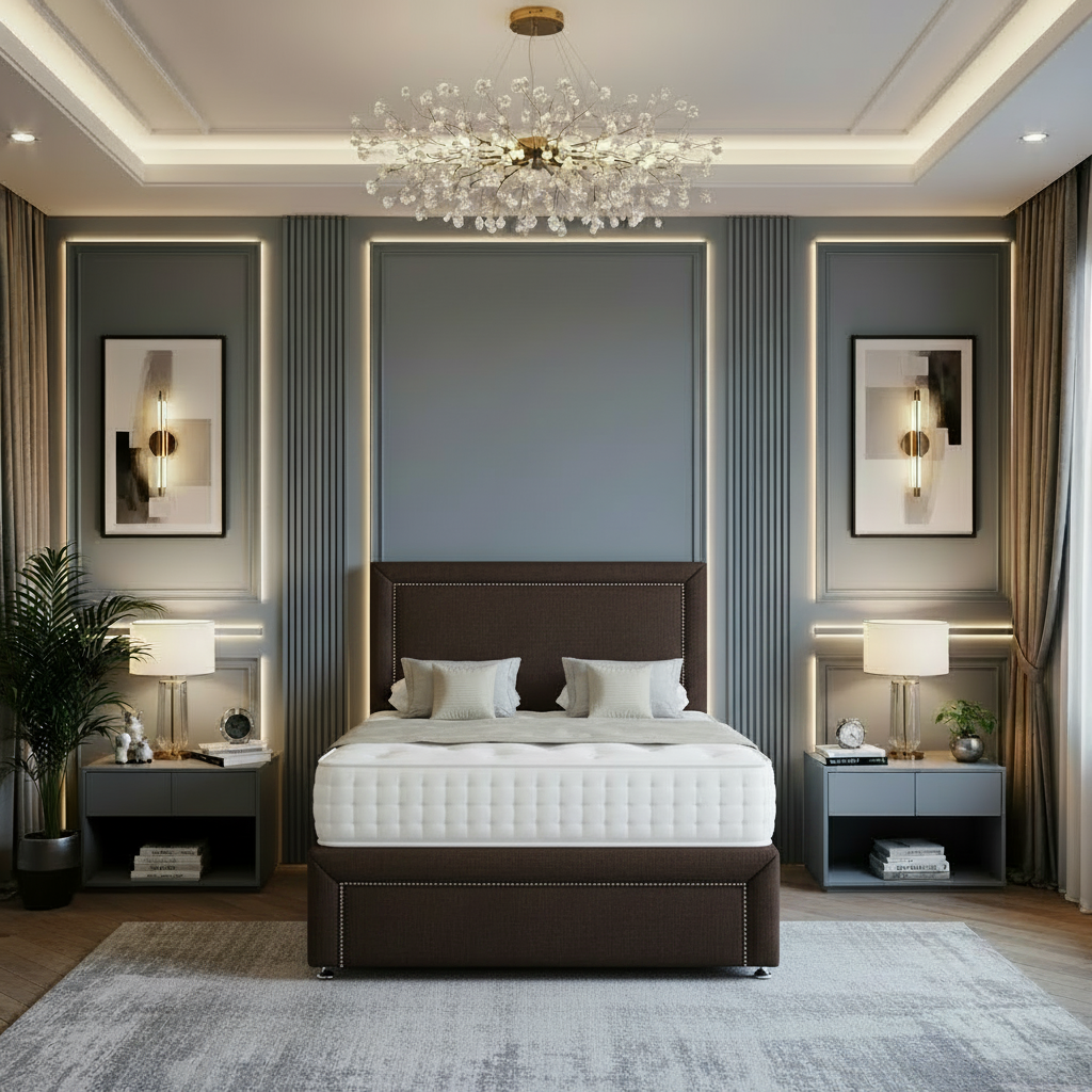 shanghai divan bed, beading divan bed, luxury divan bed set, storage divan bed uk, upholstered fabric bed, pocket sprung mattress bed, memory foam divan bed, handmade uk bed, bedroom storage bed, modern upholstered bed