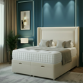Modern bedroom with a large bed, nightstands, and decorative elements.