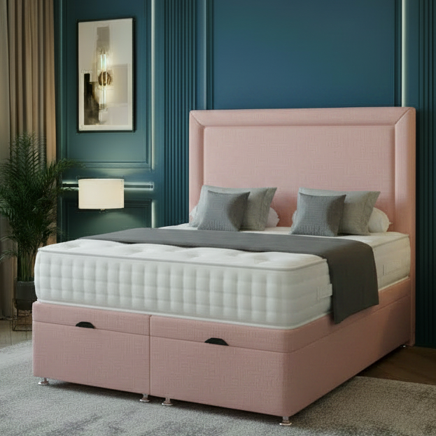 Modern bedroom with a large bed, nightstands, and decorative elements.