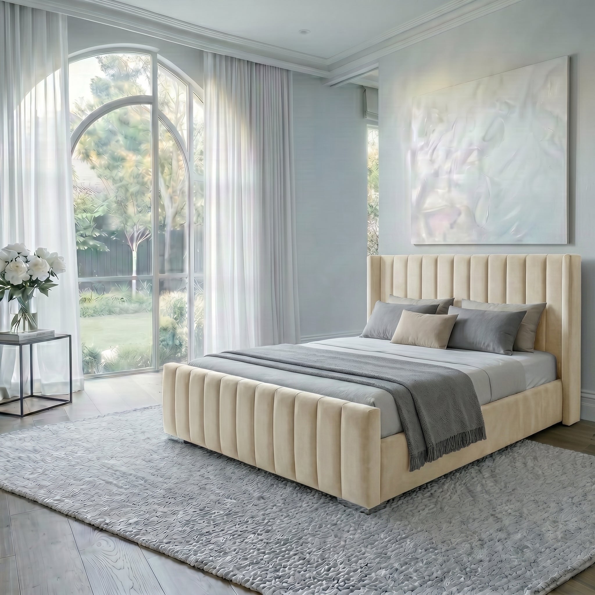 Luxury Wingback Bed with Ottoman Storage