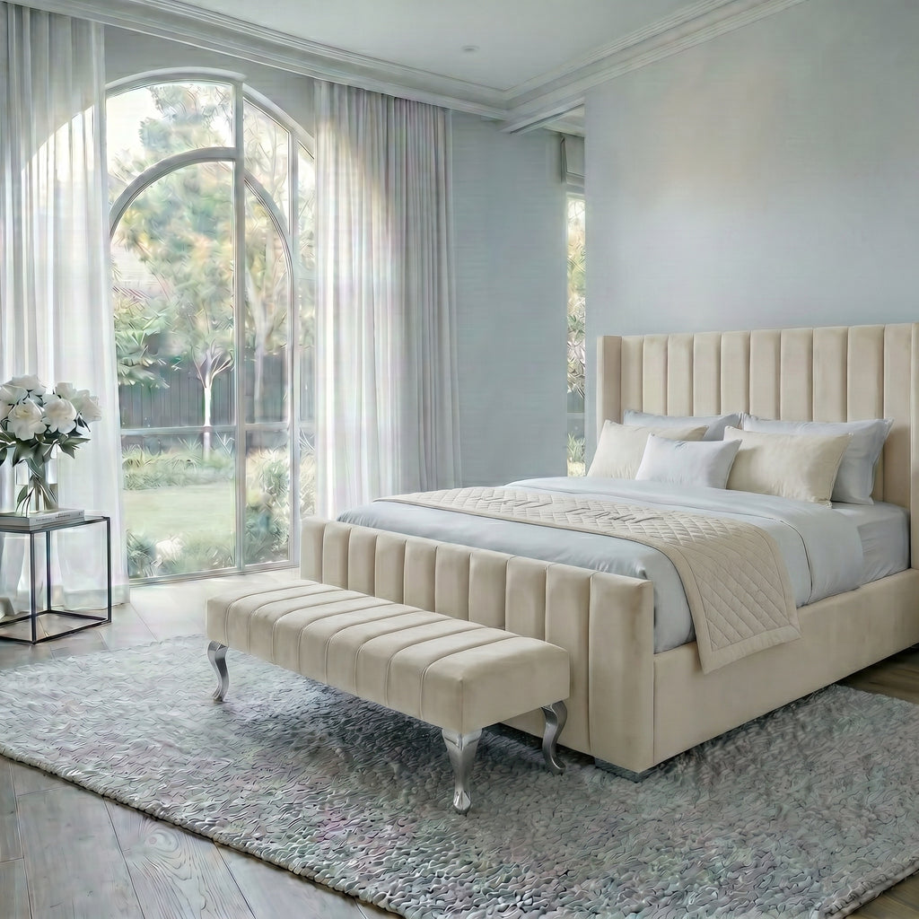 Luxury Wingback Bed with Ottoman Storage