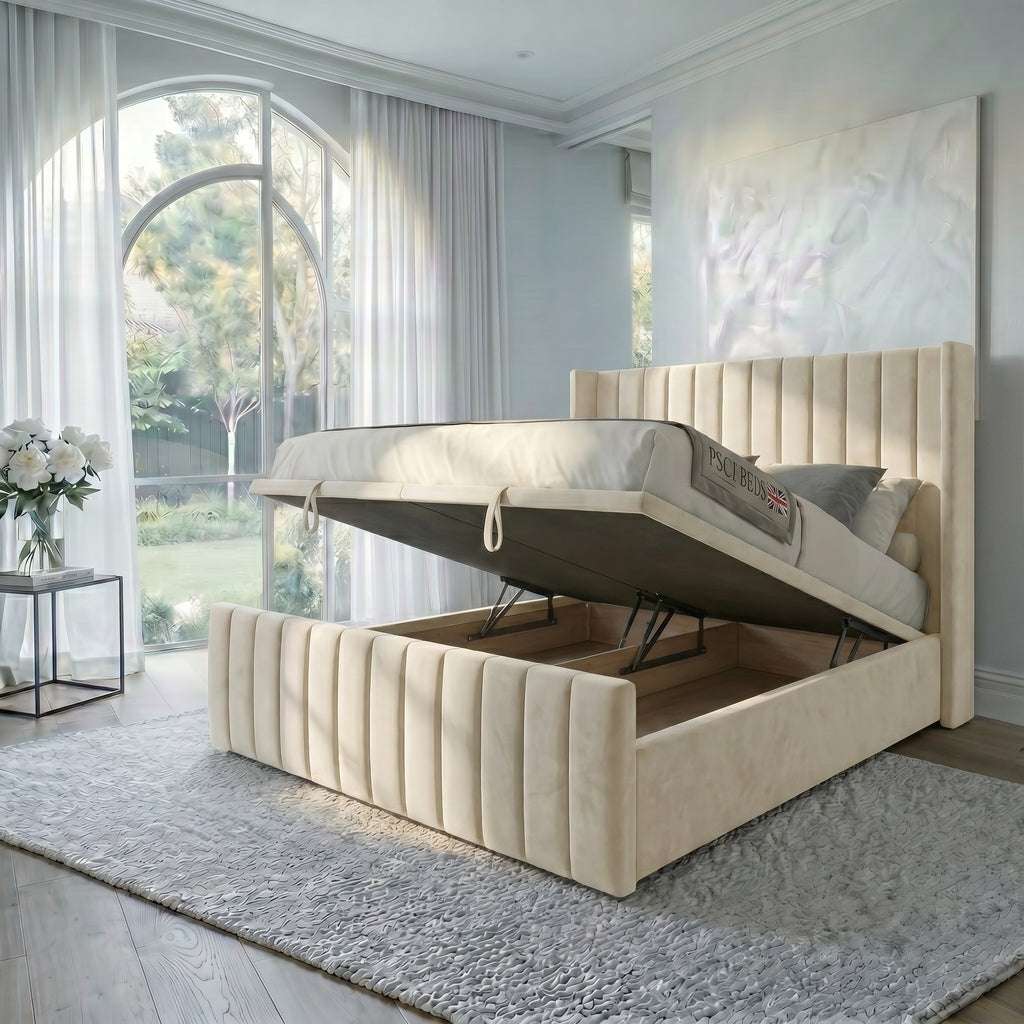 Luxury Wingback Bed with Ottoman Storage