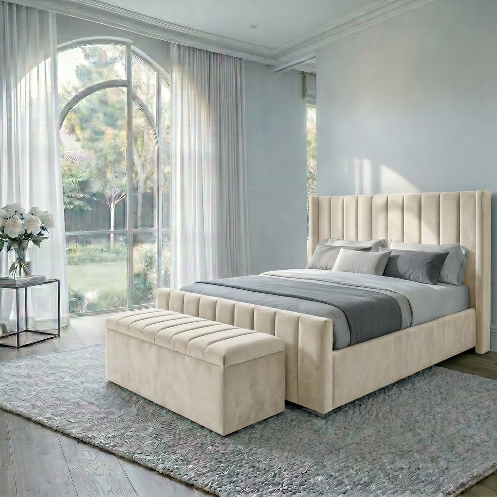 Luxury Wingback Bed with Ottoman Storage