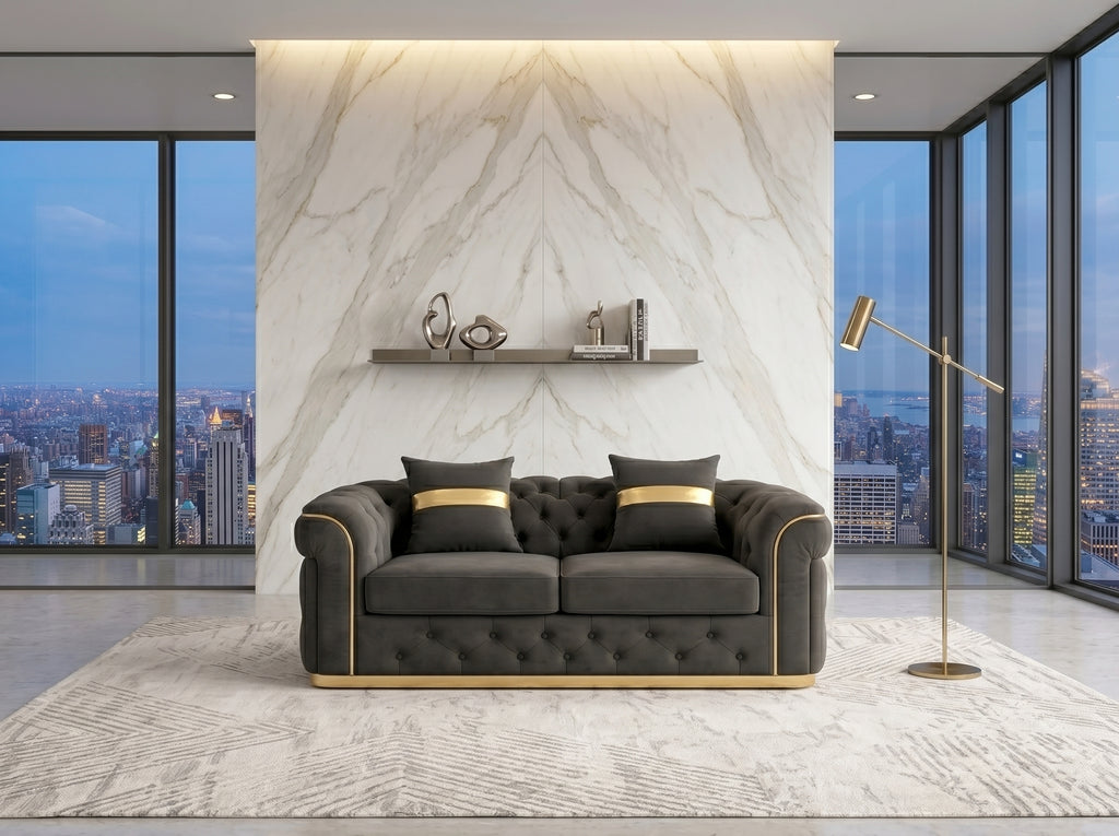 Chesterfield Sofa Set with Gold Trim
