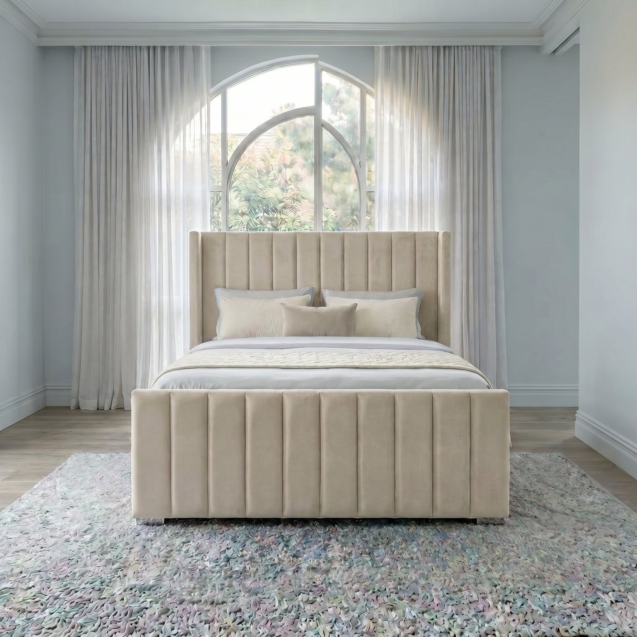 Luxury Wingback Bed with Ottoman Storage