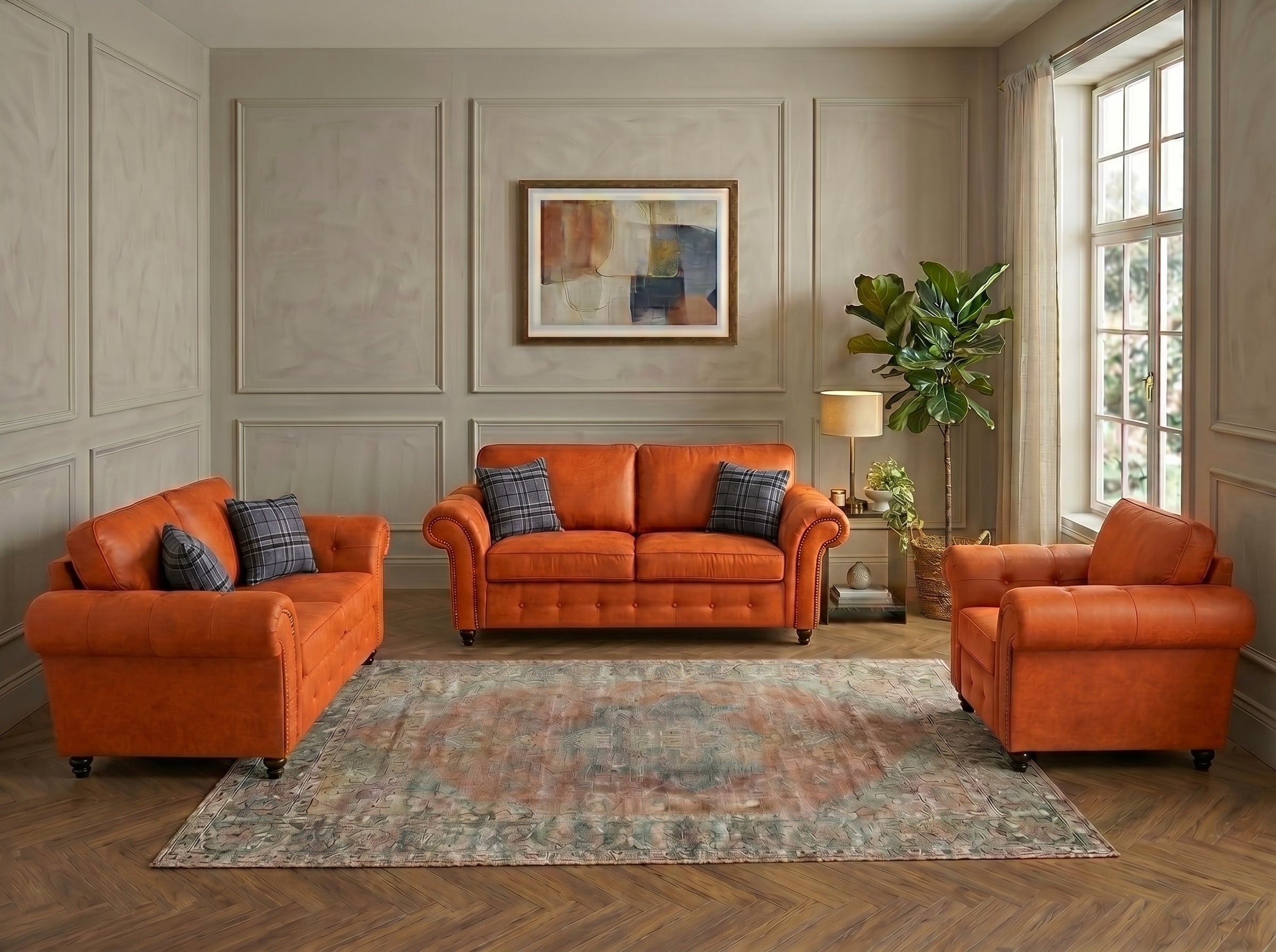 Oakland Tan Suede Sofa Set